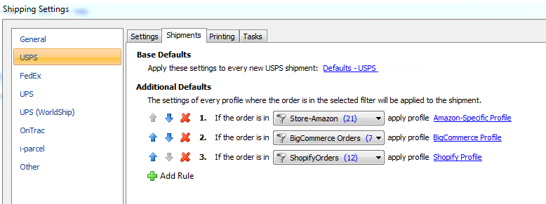 shipping rules additional defaults shipping settings ups