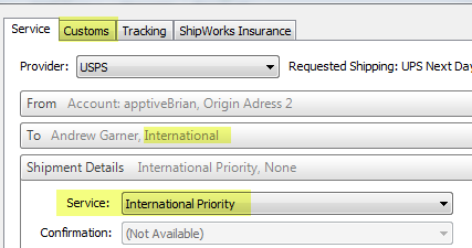 select international priority as service