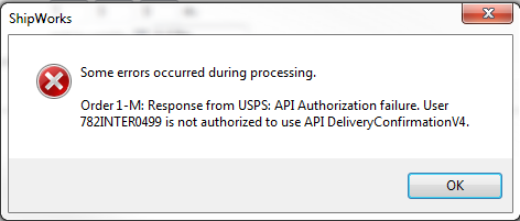 error when processing usps w/o postage