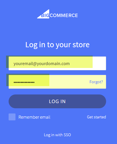 BigCommerce Login screen