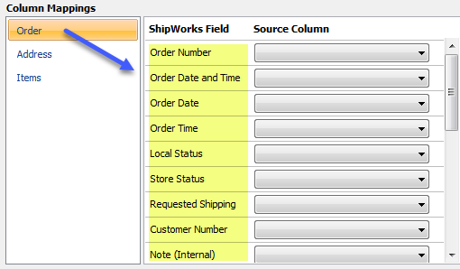 generic file column mappings orders fields