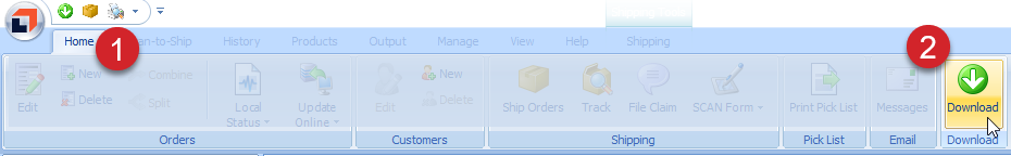 Click the Home tab then the Download button.