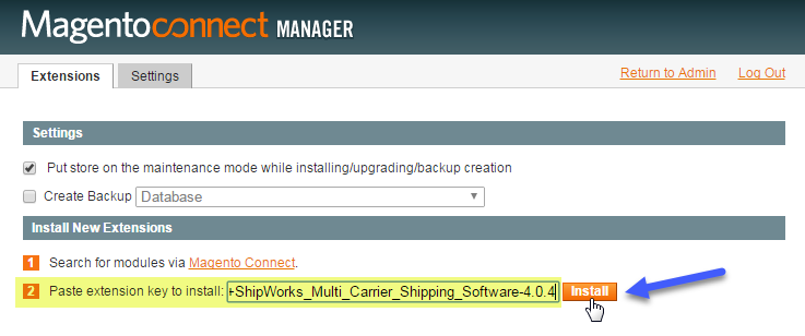 install button install shipworks extention magento connect