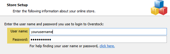 add overstock credentials screen