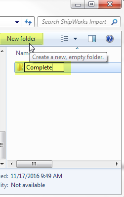 creating a new folder in windows and name it complete