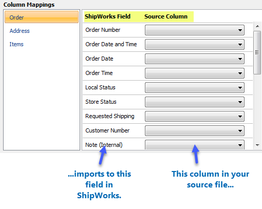generic file columns mappings shipworks fields source file arrows
