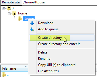filezilla create directory folder