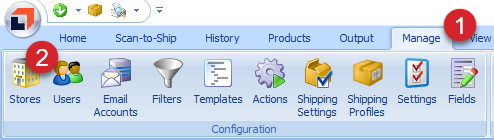 Manage tab > Stores button