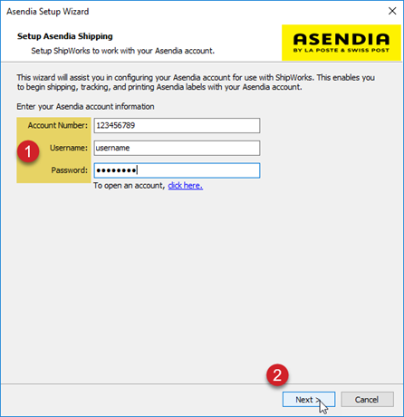 asendia credentials account number