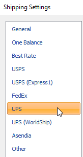 ups selected in shipping settings