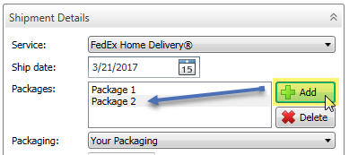 add packages button on shipment details