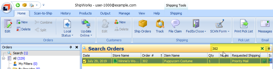 Use the Search All Orders field to search for an order.
