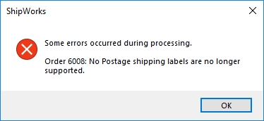 error when processing no postage usps labels