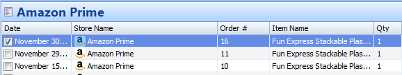 select amazon prime order on orders grid