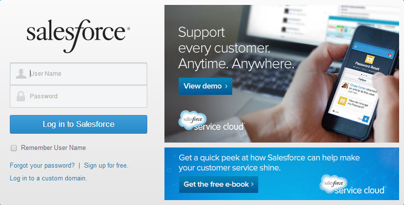 salesforce login screen