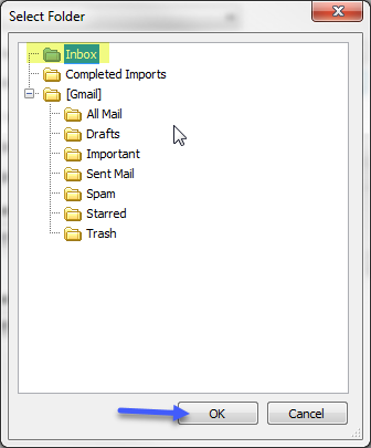 select inbox folder email setup