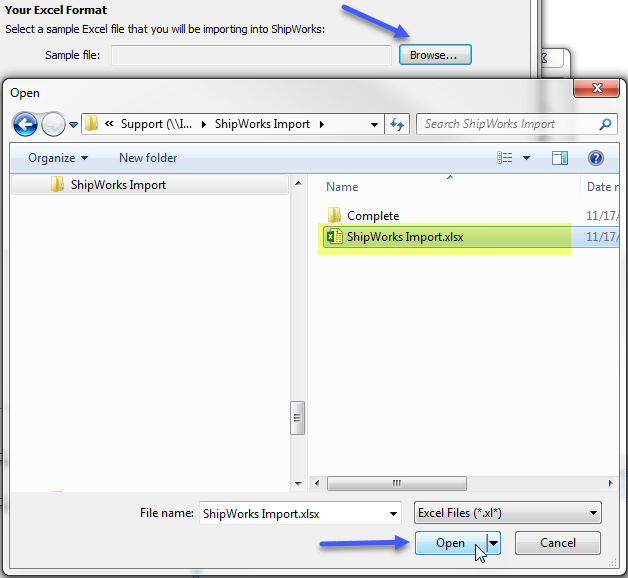 click browse locate shipworks import file