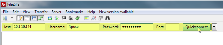 filezilla quickconnect connect username password host ftp
