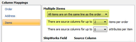 number of source columns for items generic file same line