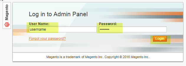 log in to magento admin panel