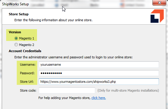 add store magento1 credentials screen