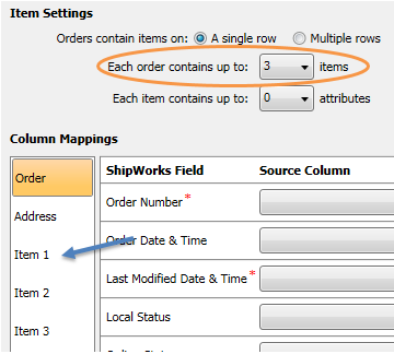 odbc number of items on row setup