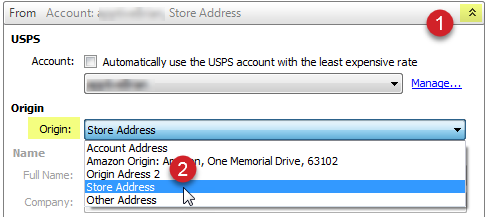 selecting an origin address in the from section on ship orders screen