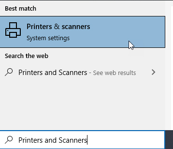 Type Printers and Scanners into Windows search field and press Enter.