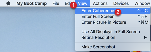 enter coherence mode macOS parallels
