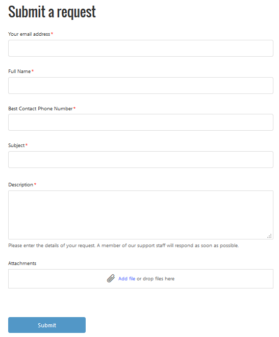 Portal submit a request screen