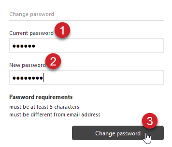 Portal account change password screen with markup