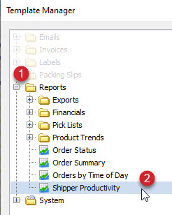 Select the Shipper Productivity report from the file tree.