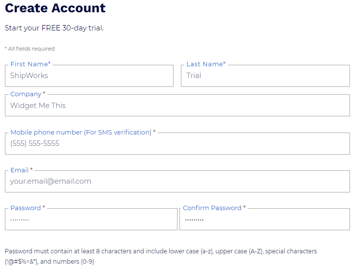 Fill out all fields to create your account.