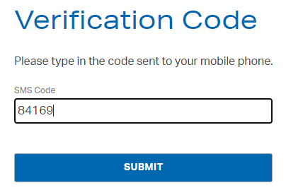 Check your mobile phone for your verification code and enter the code into the SMS Code field. Click the Submit button.