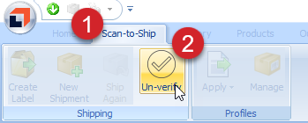 Click the Scan-to-Ship tab then the Unverify button