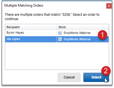 select which order on multiple matching orders screen