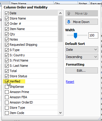 select verified on the column order and visibility screen