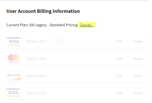 Click the Cancel link in the User Account Billing Information section.