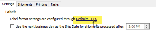 Click the Defaults-UPS link under Labels.