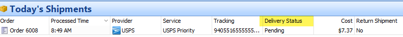 The delivery status column is displayed on the history screen.