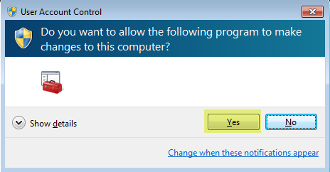 Access User Control popup with Yes highlighted