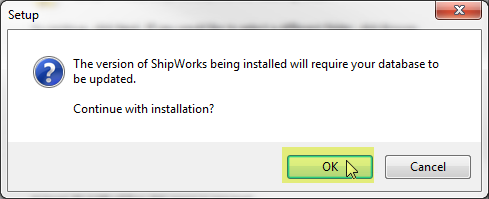 Continue with installation popup with OK highlighted