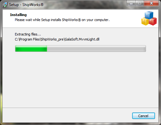 ShipWorks install popup with progress bar