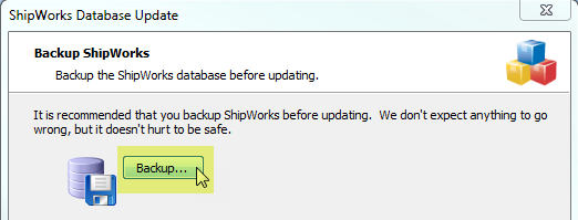 Backup ShipWorks with backup button highlighted
