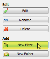 The buttons on the Filter Organizer are displayed with the New Filter button selected.