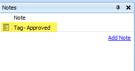 The Notes panel is displayed and contains an internal note, tag- Approved, which is a Shopify order tag.