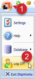 Click the application menu and select log off.