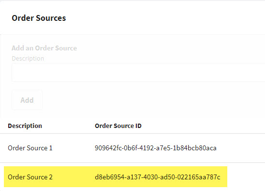 A list of Order Sources is displayed in the order sources screen.