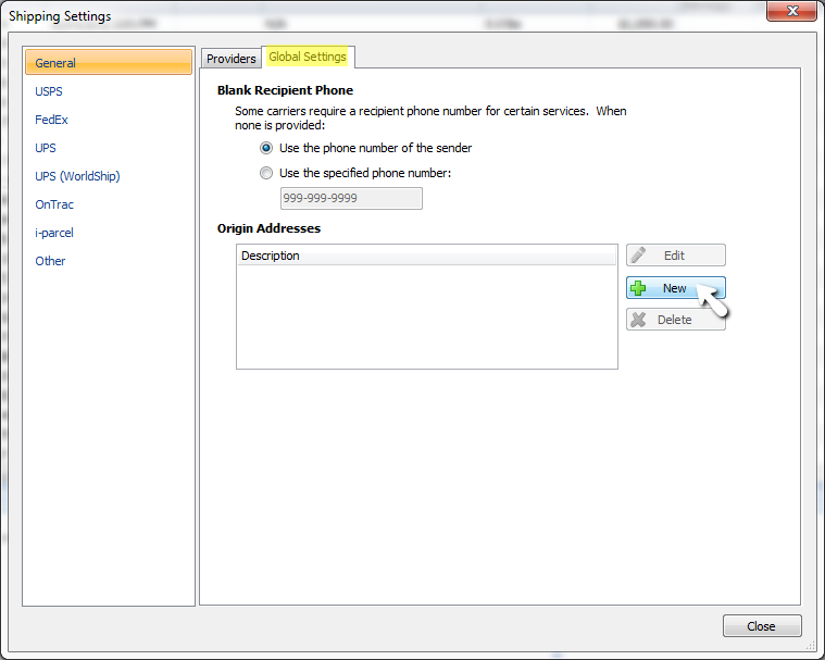 shipping settings new button for origin address
