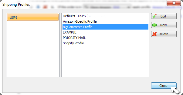 close on shipping profiles screen